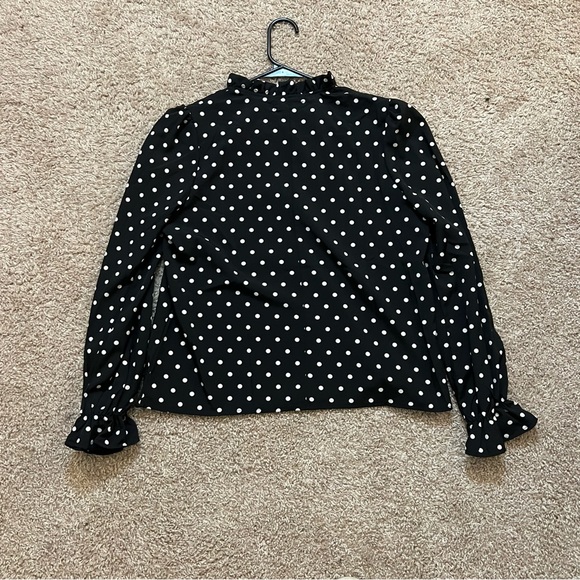 Shein Polka Dot Print Frill Notched Neck Flounce Sleeve Blouse Size Medium - Picture 6 of 6